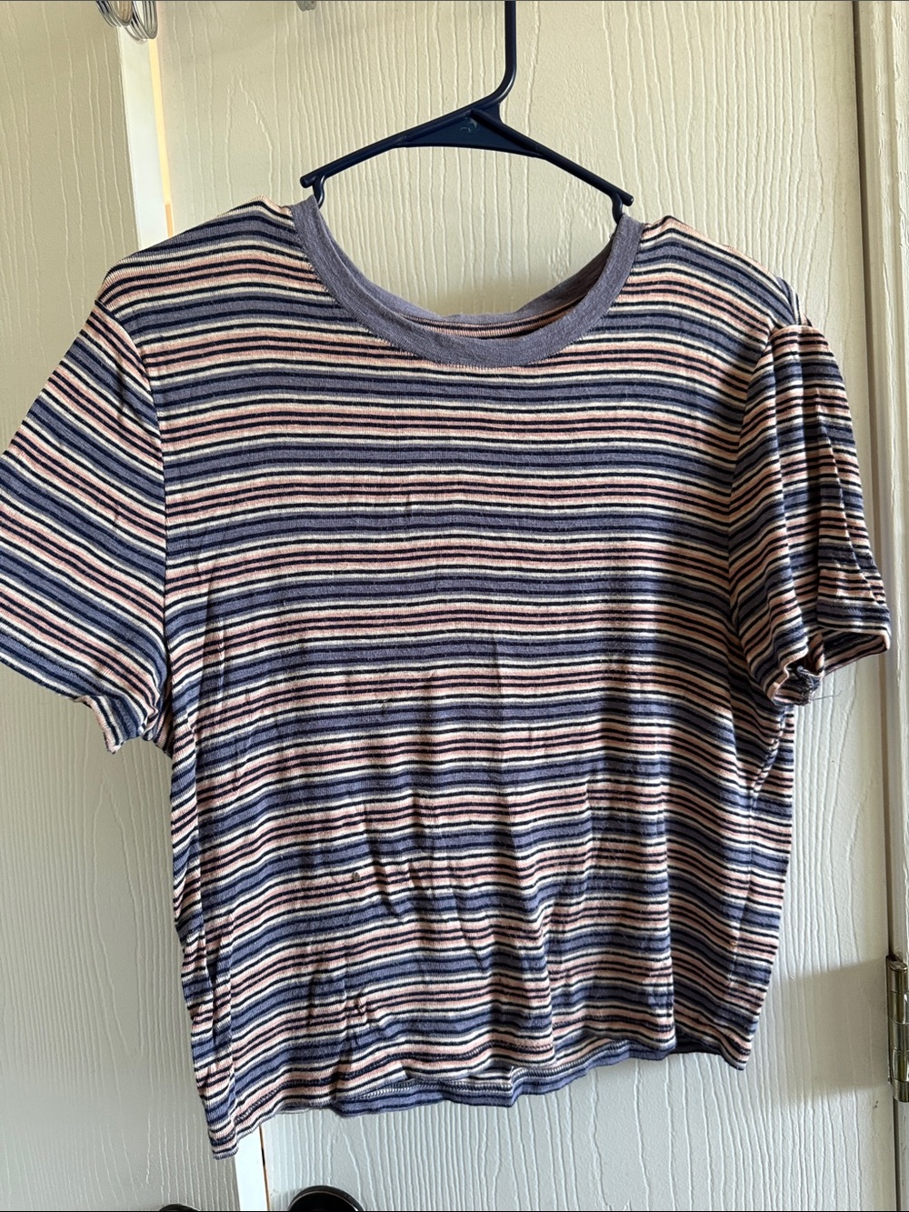 American Eagle Vintage Super Soft Striped Short Sleeve Tee in Navy, Pink, Cream
